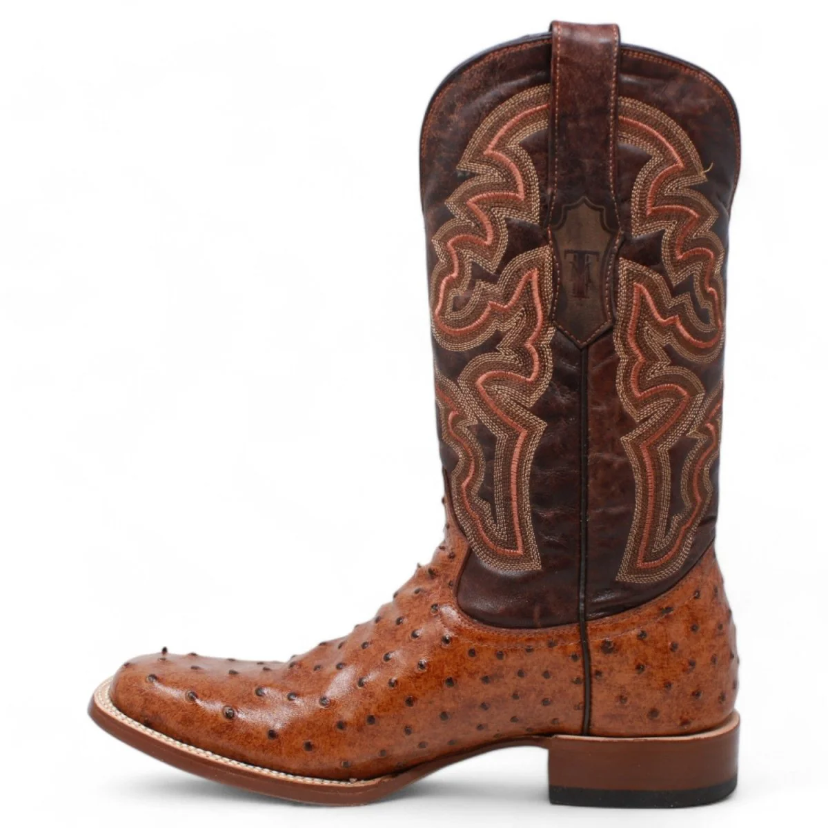 Tanner Mark Men's Broken Arrow Print Ostrich Square Toe Boots Cognac TM200961 - Imagen 5
