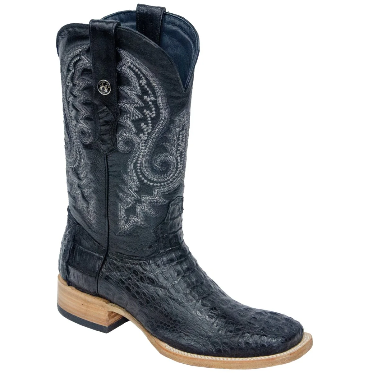 Tanner Mark Men's Genuine Caiman Hornback Square Toe Boots Black TMX100158 - Imagen 2