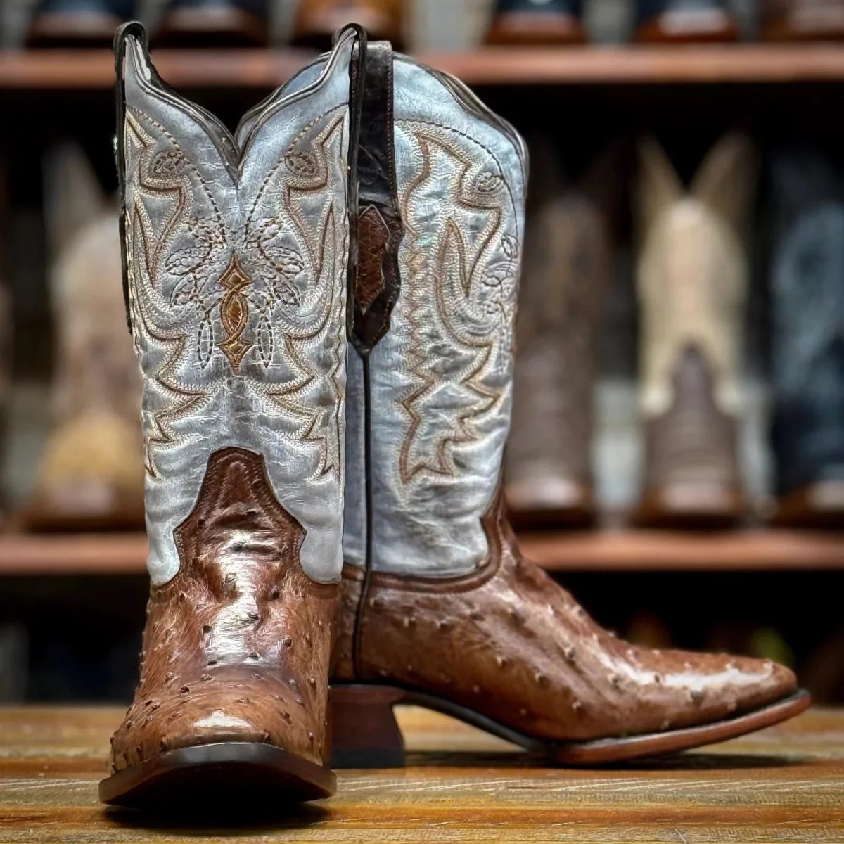 Tanner Mark Men's Genuine Full Quill Ostrich Round Toe Boots - Kango Tobacco - Imagen 3