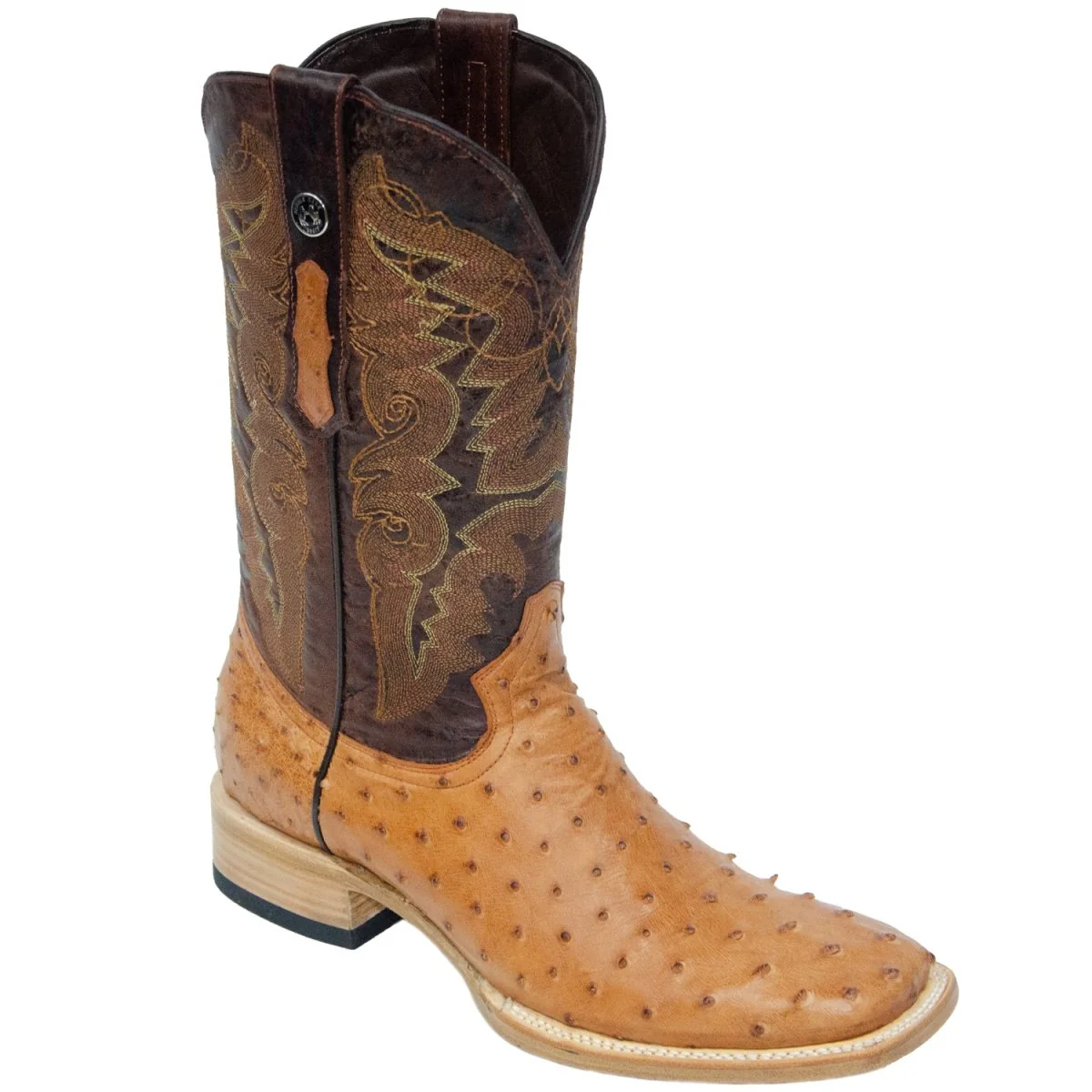 Tanner Mark Men's Genuine Full Quill Ostrich Square Toe Boots Brandy TMX200479 - Imagen 3