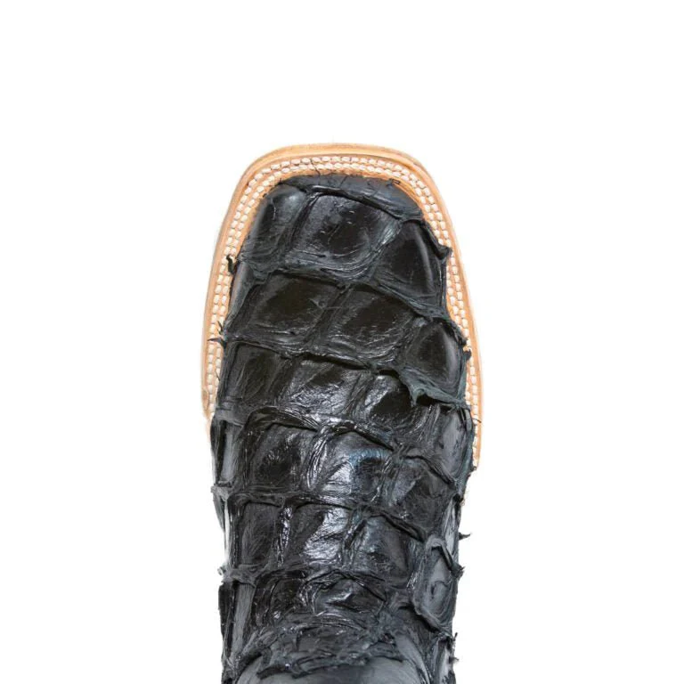 Tanner Mark Men's Genuine Monster Fish Leather Square Toe Boots Black TMX201308 - Imagen 5