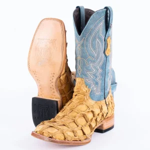 Tanner Mark Men's Genuine Monster Fish Square Toe Boots Antique Saddle Pull Up TMX201328