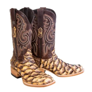 Tanner Mark Men's Genuine Monster Fish Square Toe Boots Antique Saddle TMX201329