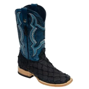 Tanner Mark Men's Genuine Monster Fish Square Toe Boots Black