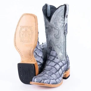 Tanner Mark Men's Genuine Monster Fish Square Toe Boots Blue TMX201320