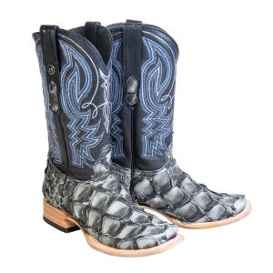 Tanner Mark Men's Genuine Monster Fish Square Toe Boots Blue TMX208146