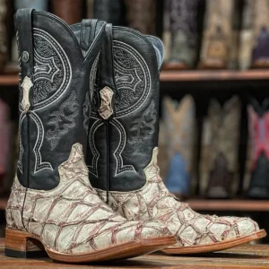 Tanner Mark Men's Genuine Monster Fish Square Toe Boots Bone TMX201312