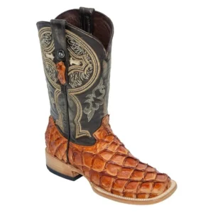 Tanner Mark Men's Genuine Monster Fish Square Toe Boots Brandy