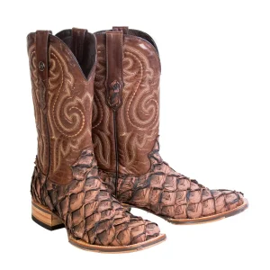 Tanner Mark Men's Genuine Monster Fish Square Toe Boots Brown TMX208060