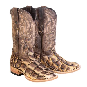 Tanner Mark Men's Genuine Monster Fish Square Toe Boots Brown TMX208150