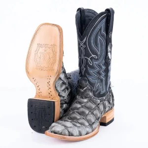 Tanner Mark Men's Genuine Monster Fish Square Toe Boots Grey TMX201333