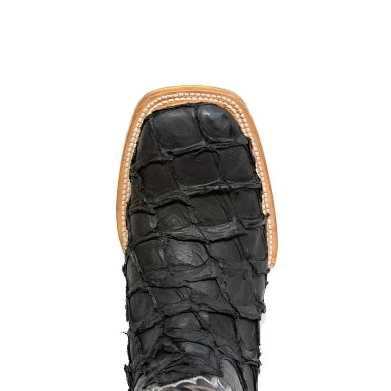 Tanner Mark Men's Genuine Monster Leather Fish Square Toe Boots Black - Imagen 5