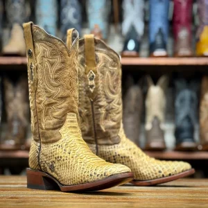 Tanner Mark Men's Genuine Python Skin Round Toe Boots - Antique
