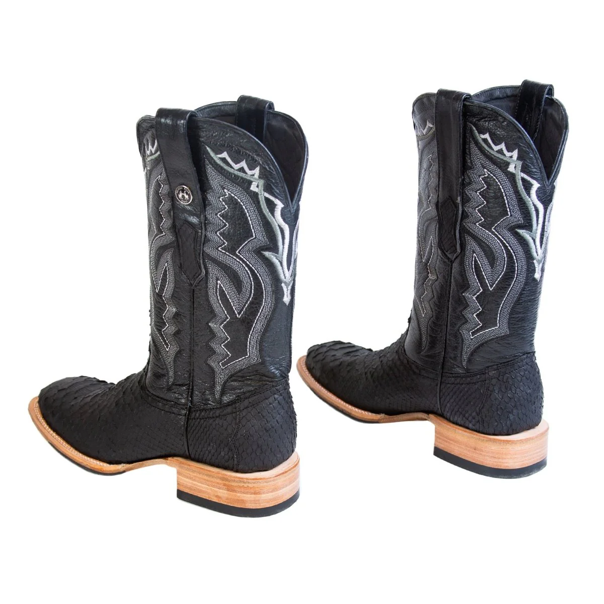 Tanner Mark Men's Genuine Python Square Toe Boots Black - Imagen 5