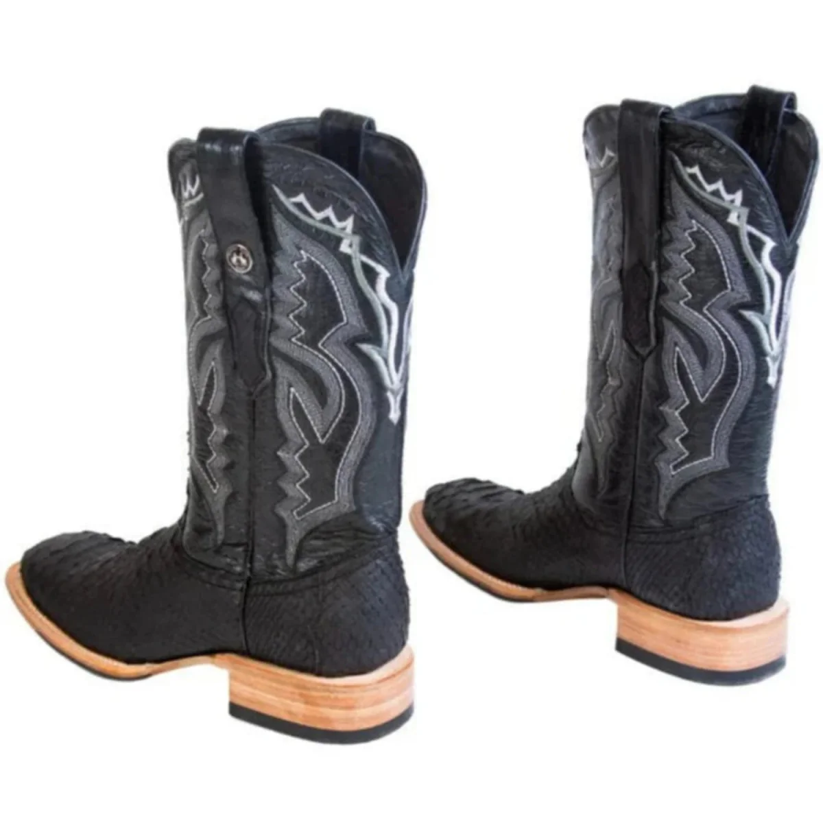 Tanner Mark Men's Genuine Python Square Toe Boots Matte Black TMX208038 - Imagen 7