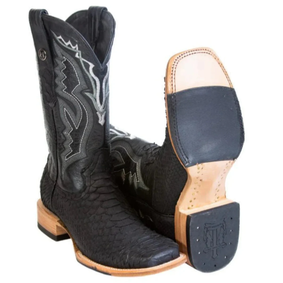 Tanner Mark Men's Genuine Python Square Toe Boots Matte Black TMX208038 - Imagen 5