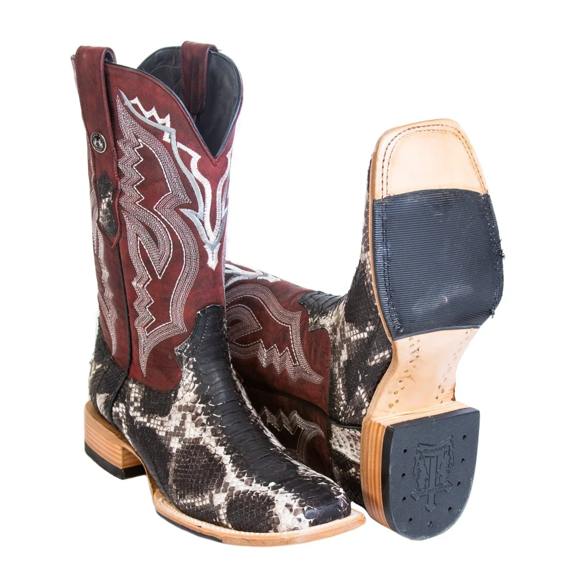 Tanner Mark Men's Genuine Python Square Toe Boots Natural - Imagen 3