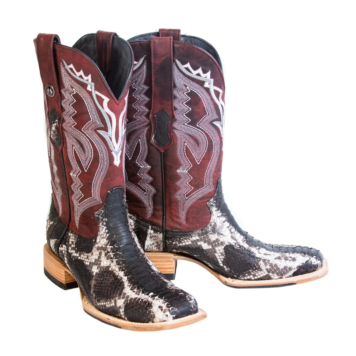 Tanner Mark Men's Genuine Python Square Toe Boots Natural - Imagen 2