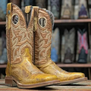 Tanner Mark Men's Gus Square Toe Leather Boots Damiana Tan (Orange)