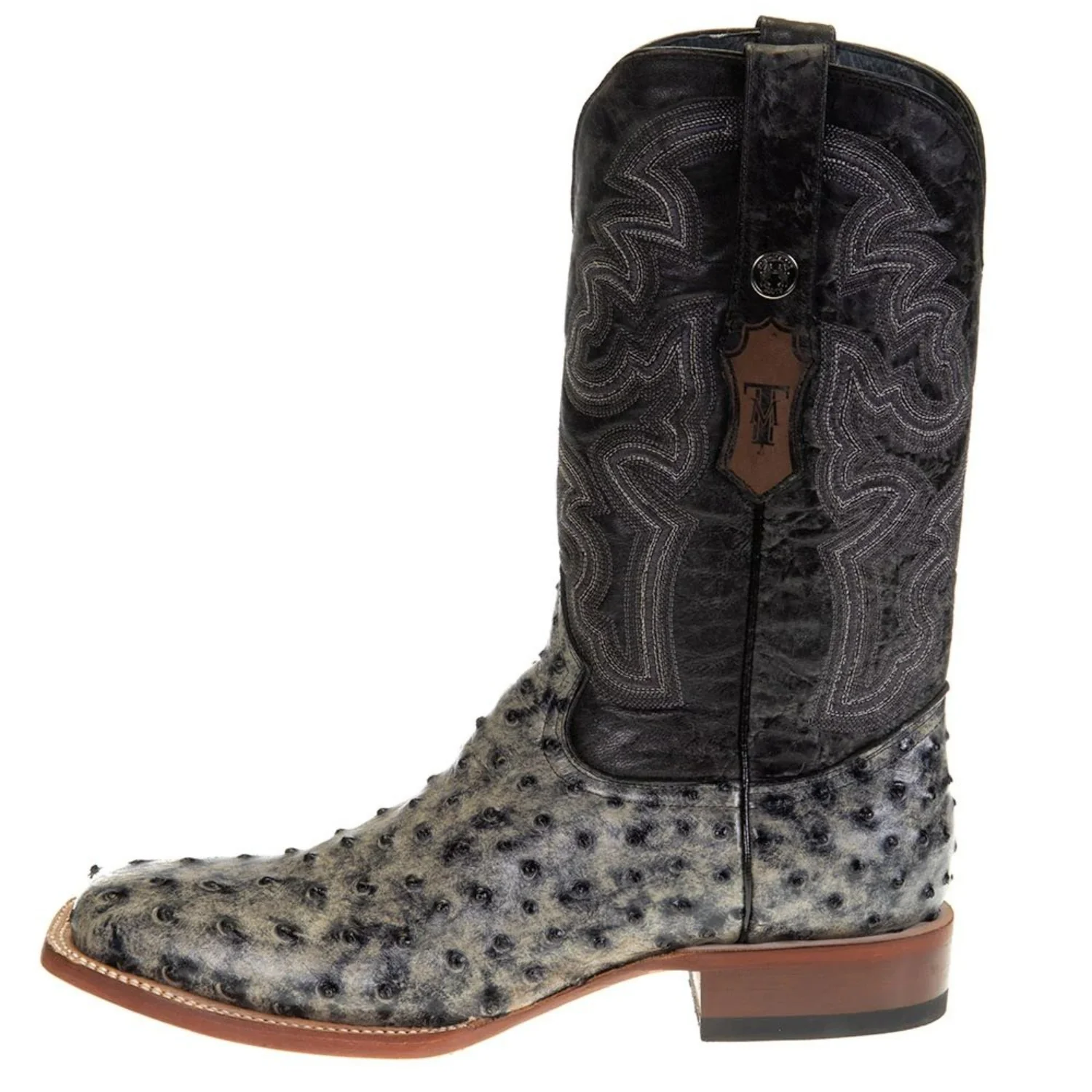 Tanner Mark Men's Guthrie Print Ostrich Square Toe Boots Rustic Black TM200962 - Imagen 6