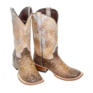 Tanner Mark Men's Hand Tooled Square Toe Boots Mocha TM205550