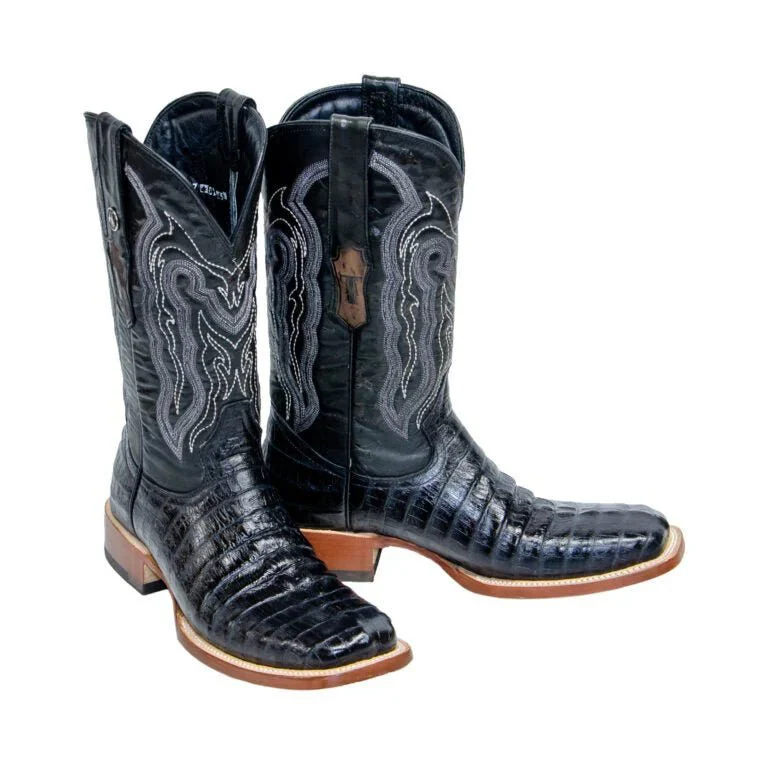 Tanner Mark Men's Lufkin Print Caiman Tail Square Toe Boots Black TM201705 - Imagen 5