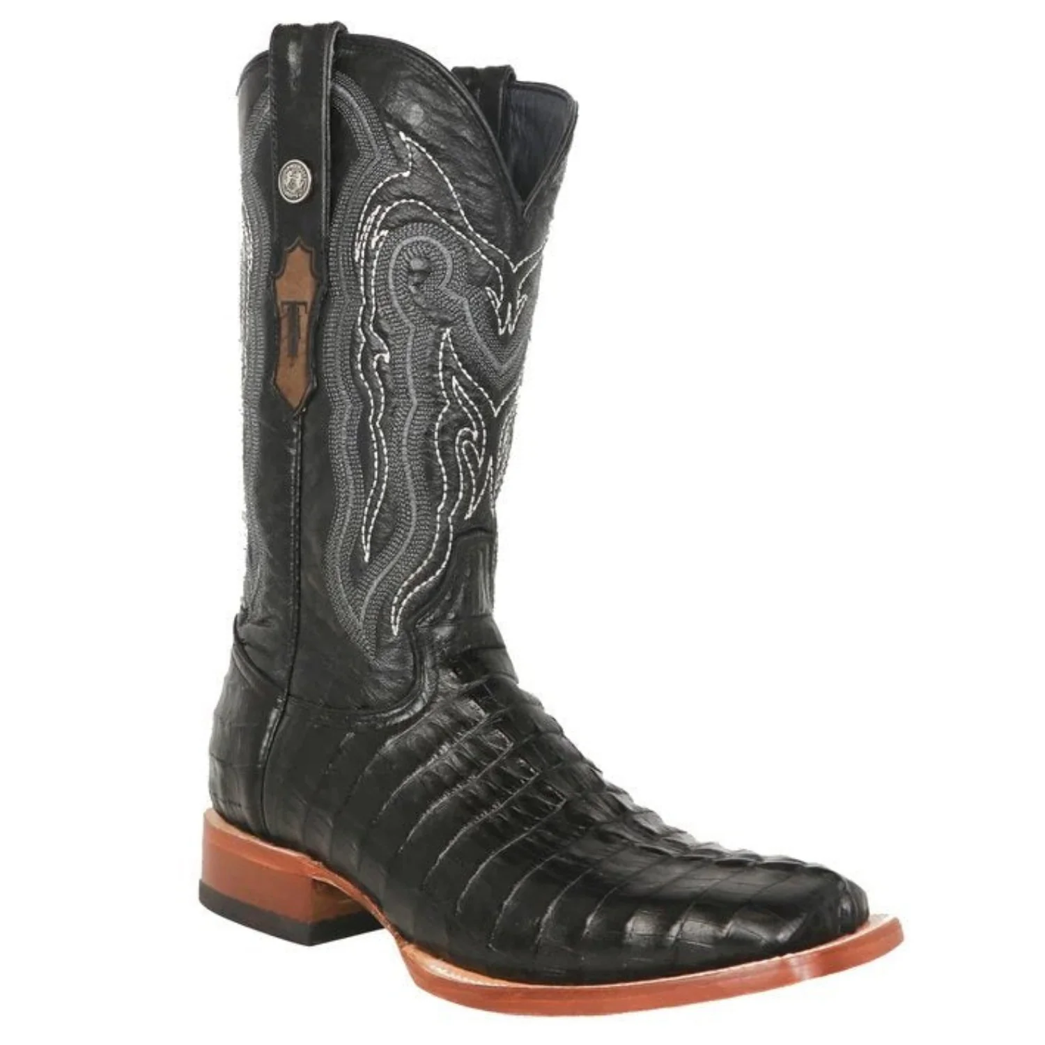 Tanner Mark Men's Lufkin Print Caiman Tail Square Toe Boots Black TM201705 - Imagen 4