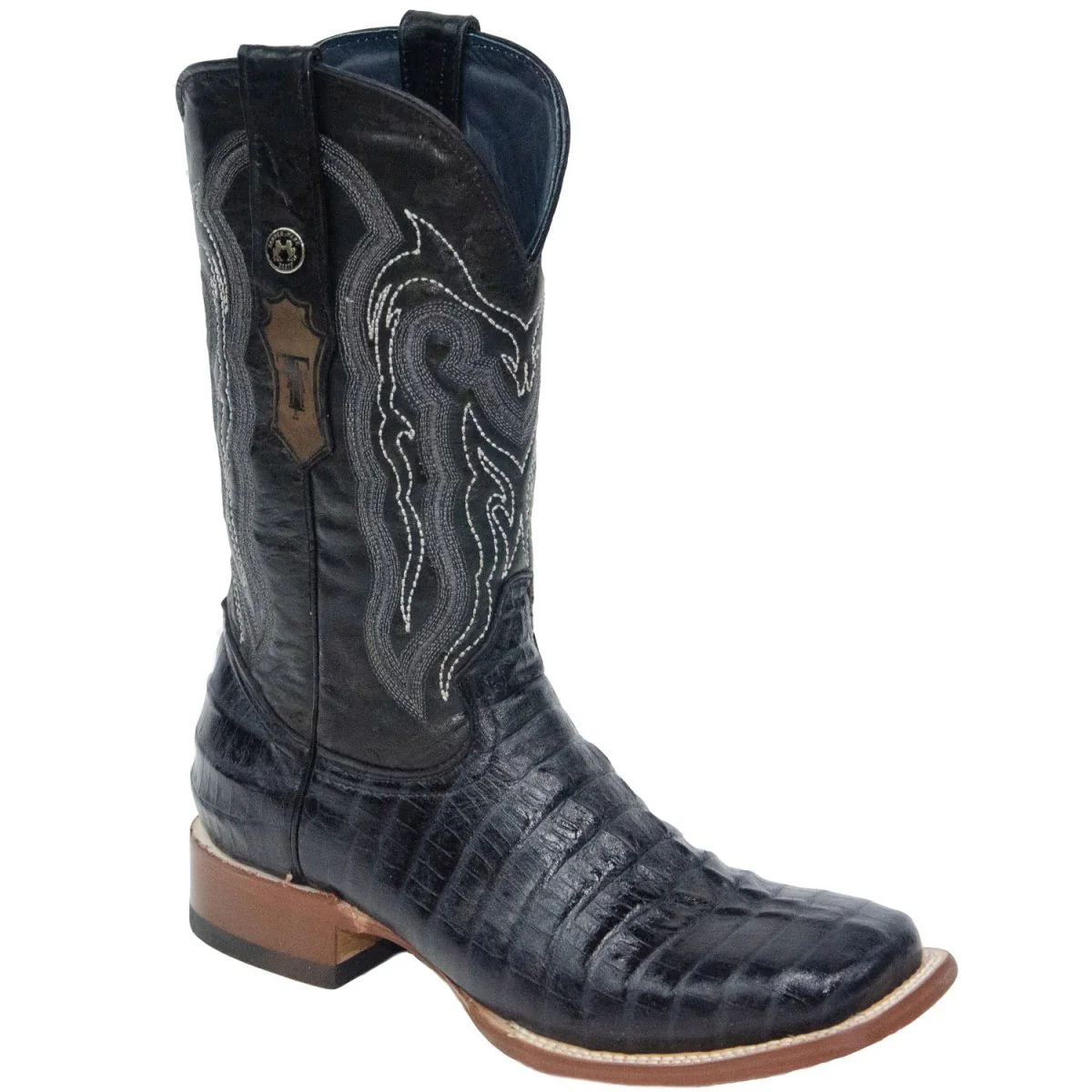Tanner Mark Men's Lufkin Print Caiman Tail Square Toe Boots Black TM201705 - Imagen 3