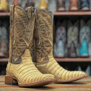 Tanner Mark Men's Midland Print Caiman Belly Square Toe Boots Antique Saddle TM207005