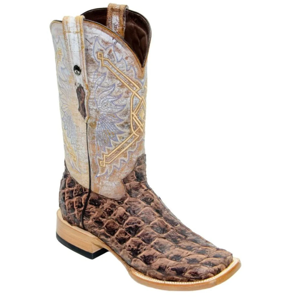 Tanner Mark Men's Mustang Genuine Monster Fish Square Toe Boots Brown