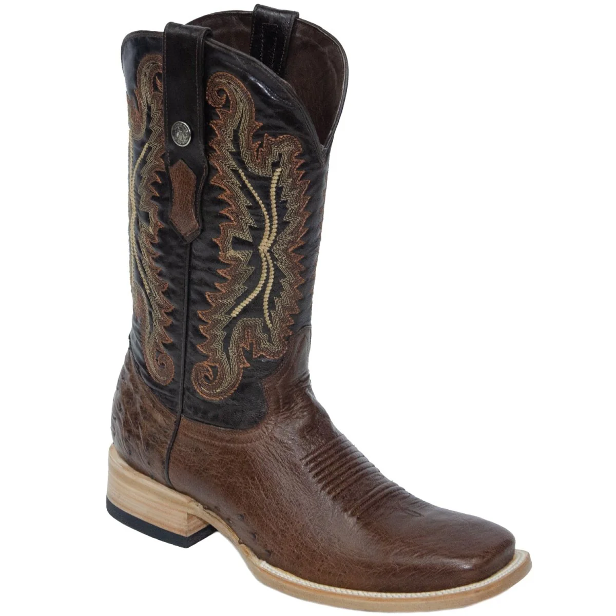 Tanner Mark Men's Poteet Genuine Smooth Ostrich Square Toe Boots Brown - Imagen 3