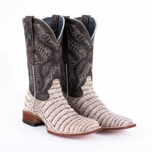 Tanner Mark Men's Print Caiman Belly Square Toe Boots Natural TM205569