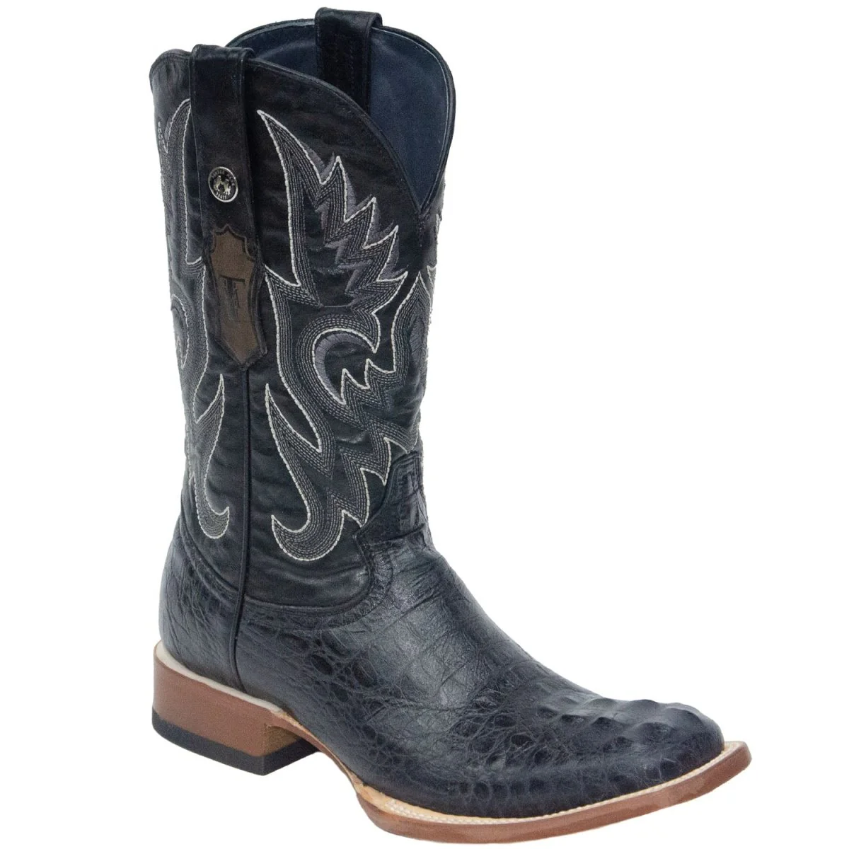 Tanner Mark Men's Print Caiman Hornback Square Toe Boots Black - Imagen 2