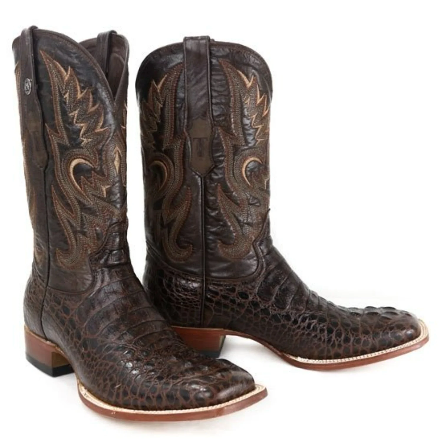 Tanner Mark Men's Print Caiman Hornback Square Toe Boots Brown - Imagen 2