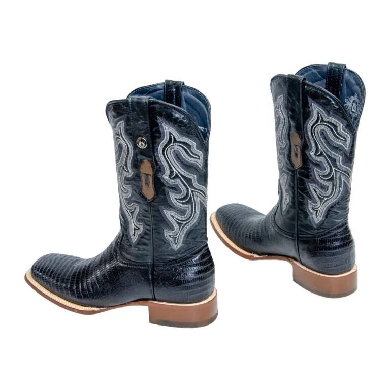 Tanner Mark Men's Print Lizard Leather Square Toe Boots Black - Imagen 4