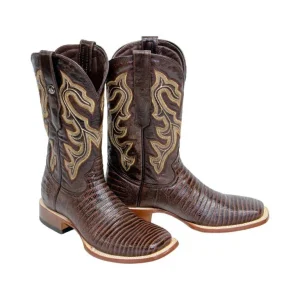 Tanner Mark Men's Print Lizard Leather Square Toe Boots Brown
