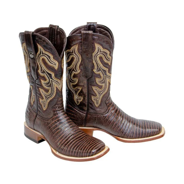 Tanner Mark Men's Print Lizard Leather Square Toe Boots Brown