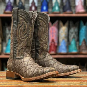 Tanner Mark Men's Print Monster Fish Square Toe Boots Brown TM205558