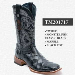 Tanner Mark Men's Print Monster Fish Square Toe Boots Classic Black TM201717