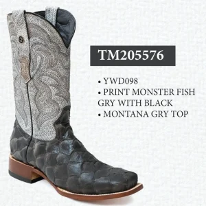 Tanner Mark Men's Print Monster Fish Square Toe Boots Grey TM205576