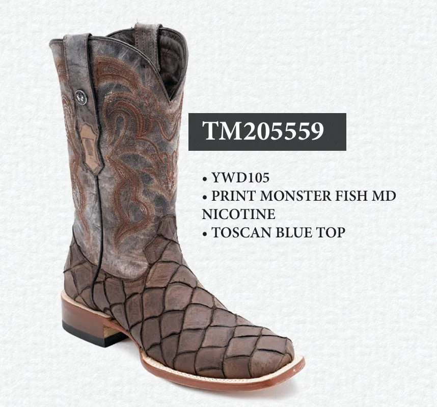 Tanner Mark Men's Print Monster Fish Square Toe Boots Nicotine TM205559 - Imagen 4