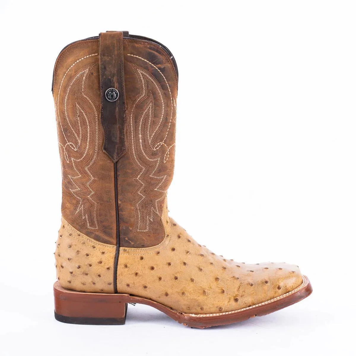 Tanner Mark Men's Print Ostrich Square Toe Boots Antique Saddle TM205556 - Imagen 6