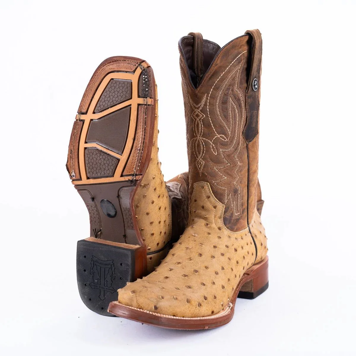 Tanner Mark Men's Print Ostrich Square Toe Boots Antique Saddle TM205556 - Imagen 4