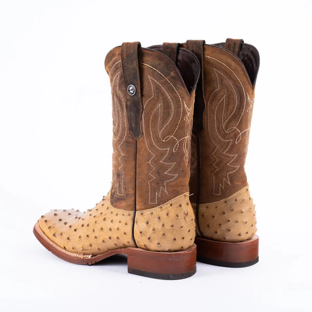 Tanner Mark Men's Print Ostrich Square Toe Boots Antique Saddle TM205556 - Imagen 9