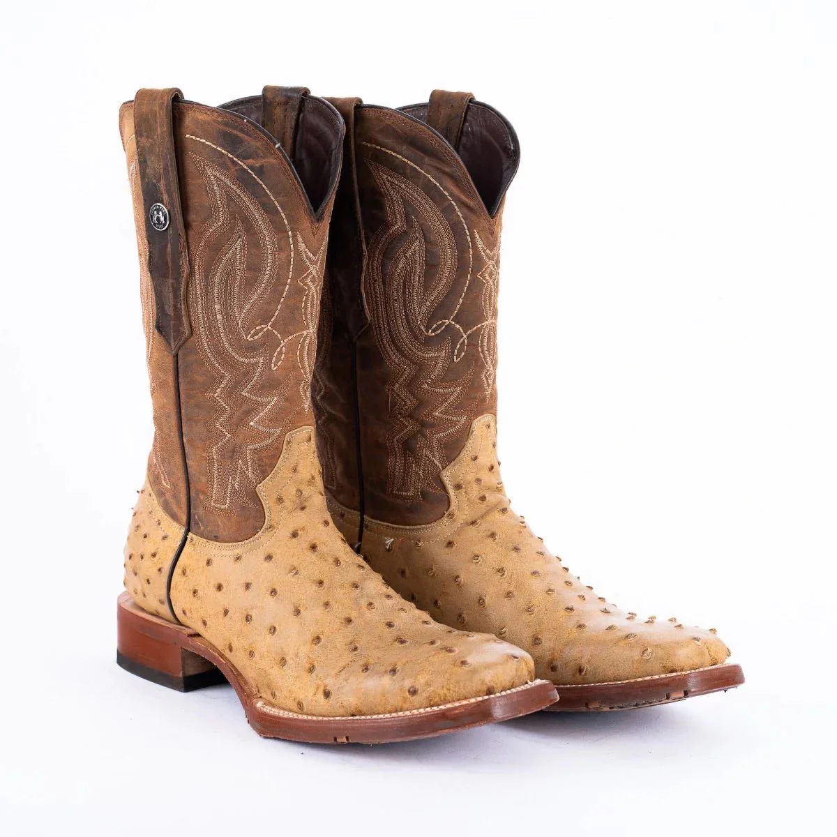 Tanner Mark Men's Print Ostrich Square Toe Boots Antique Saddle TM205556 - Imagen 8