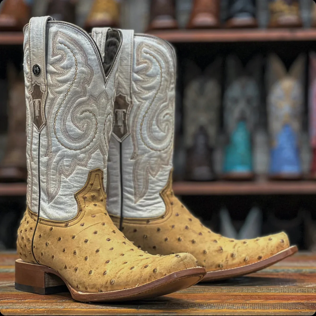 Tanner Mark Men's Print Ostrich Square Toe Boots Mad Dog Antique