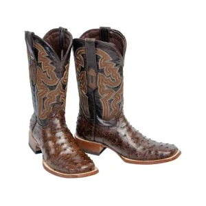 Tanner Mark Men's Print Ostrich Square Toe Boots Rustic Brown TM200960