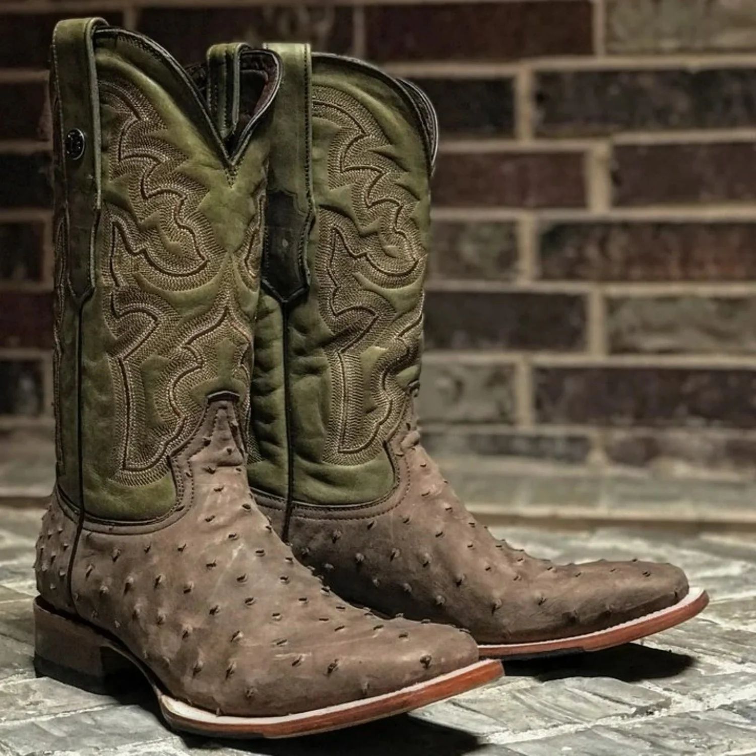 Tanner Mark Men's Print Ostrich Square Toe Boots Suede Brown TM207025 - Imagen 3