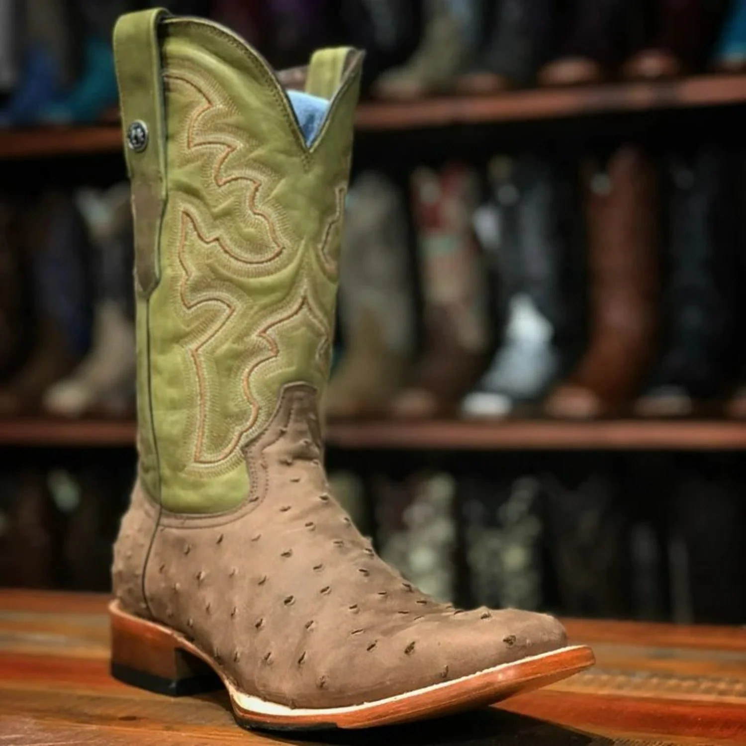 Tanner Mark Men's Print Ostrich Square Toe Boots Suede Brown TM207025 - Imagen 2