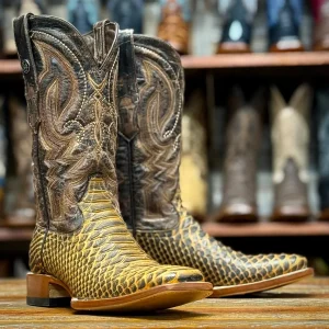 Tanner Mark Men's Python Print Square Toe Boots - Antique Saddle